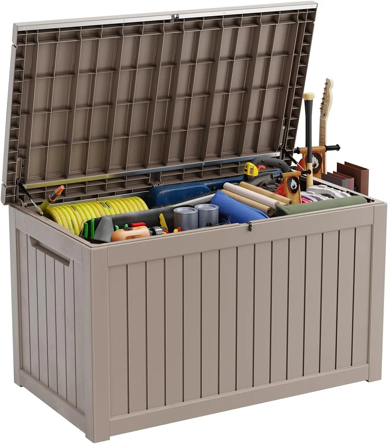 275 Gallon Large Outdoor Storage Box Deck Box Heavy Duty Waterproof Resin Container Bench Lockable Storage Chest Box For Yard Lawn Patio Furniture Cushion Garden Tool Pool Supply Grey, 1 Piece