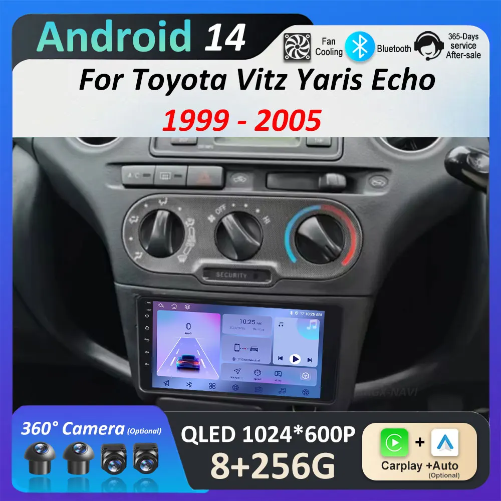 for Toyota Vitz Yaris Echo 1999 - 2005 Car Radio Multimedia Player Android OS Bluetooh 4G DSP Stereo WiFi QLED Screen Auto Tools