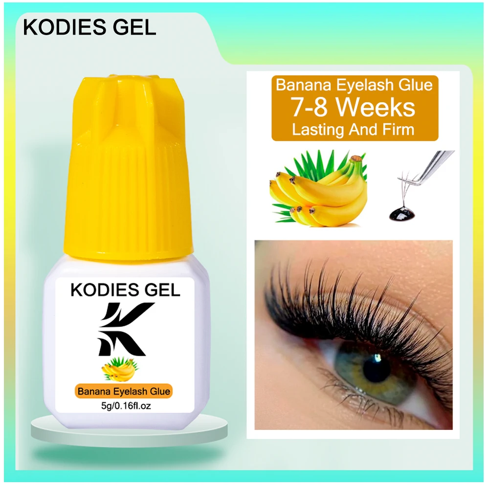 KODIES GEL Banana Eyelash Glue for Flase Lash Extension Supplies 5ML 0.5 Second Dry Strong Black Lash Lift Adhesive Glue Beauty