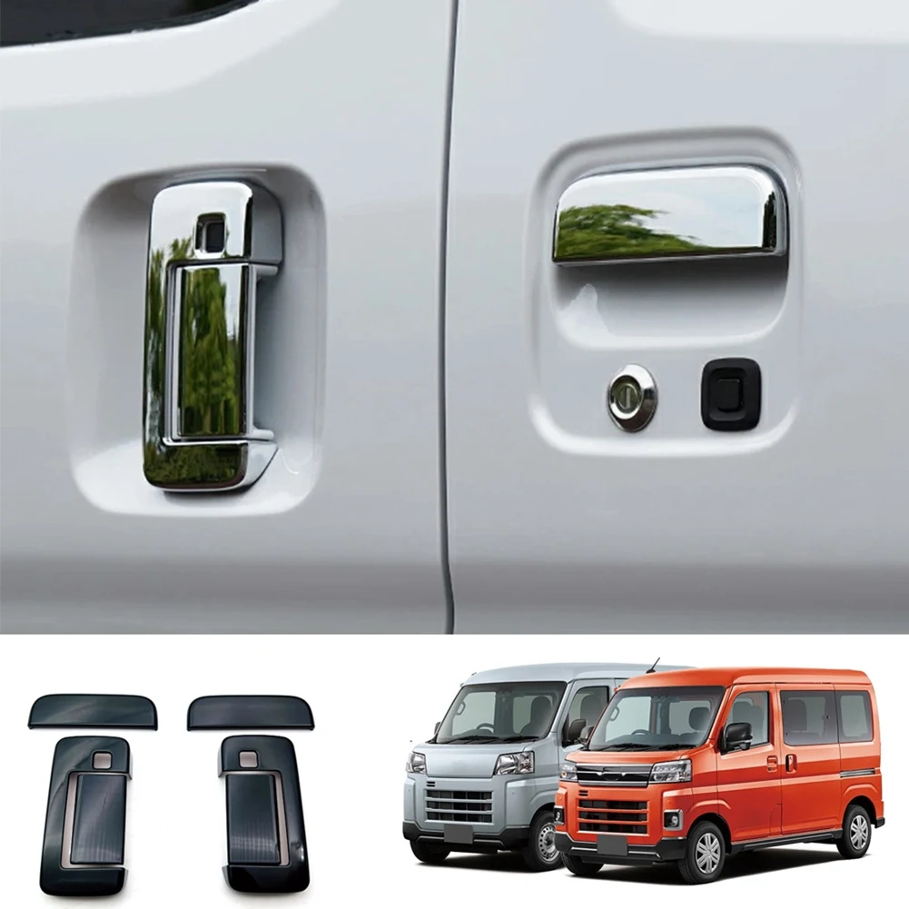 4Pcs Glossy Black Exterior Side Door Handle Frame Cover Trim with Smart Hole for Daihatsu ATRAI / HIJET CARGO 2022+