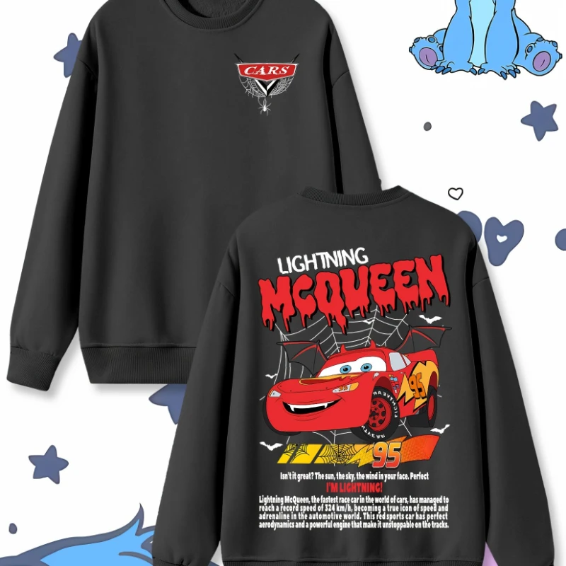 

Disney Car Lightning McQueen 95 Racing Design Men Sweater Officially Authorized Lightning McQueen&Water Pattern Round Neck