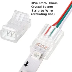 Transparent Solderless Cover Connector 3Pin 8mm/10mm LED Strip Light Single Color CCT RGB RGBW RGBCCT Tape Corner Connectors