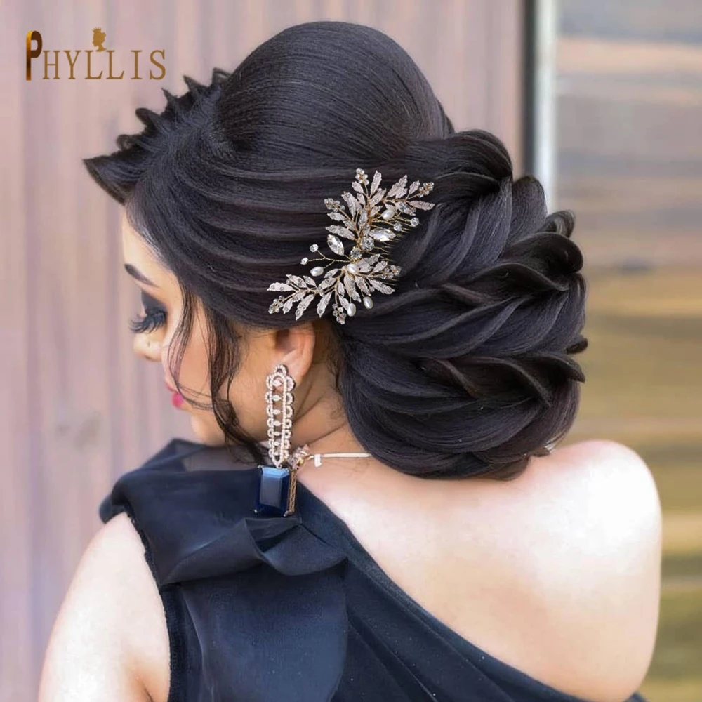 A83 Crystal Wedding Hair Accessories Pearl Bridal Hair Comb Leaf Bride Headdress Handmade Bride Headpiece for Women Jewelry