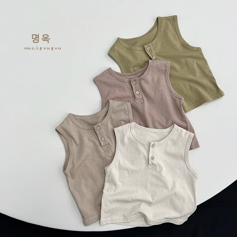 HZMY-Easy to Match Everyday~Baby vest2024Summer Boys and Girls SleevelessTT-shirt Top Children's Mori Style Children's Clothing