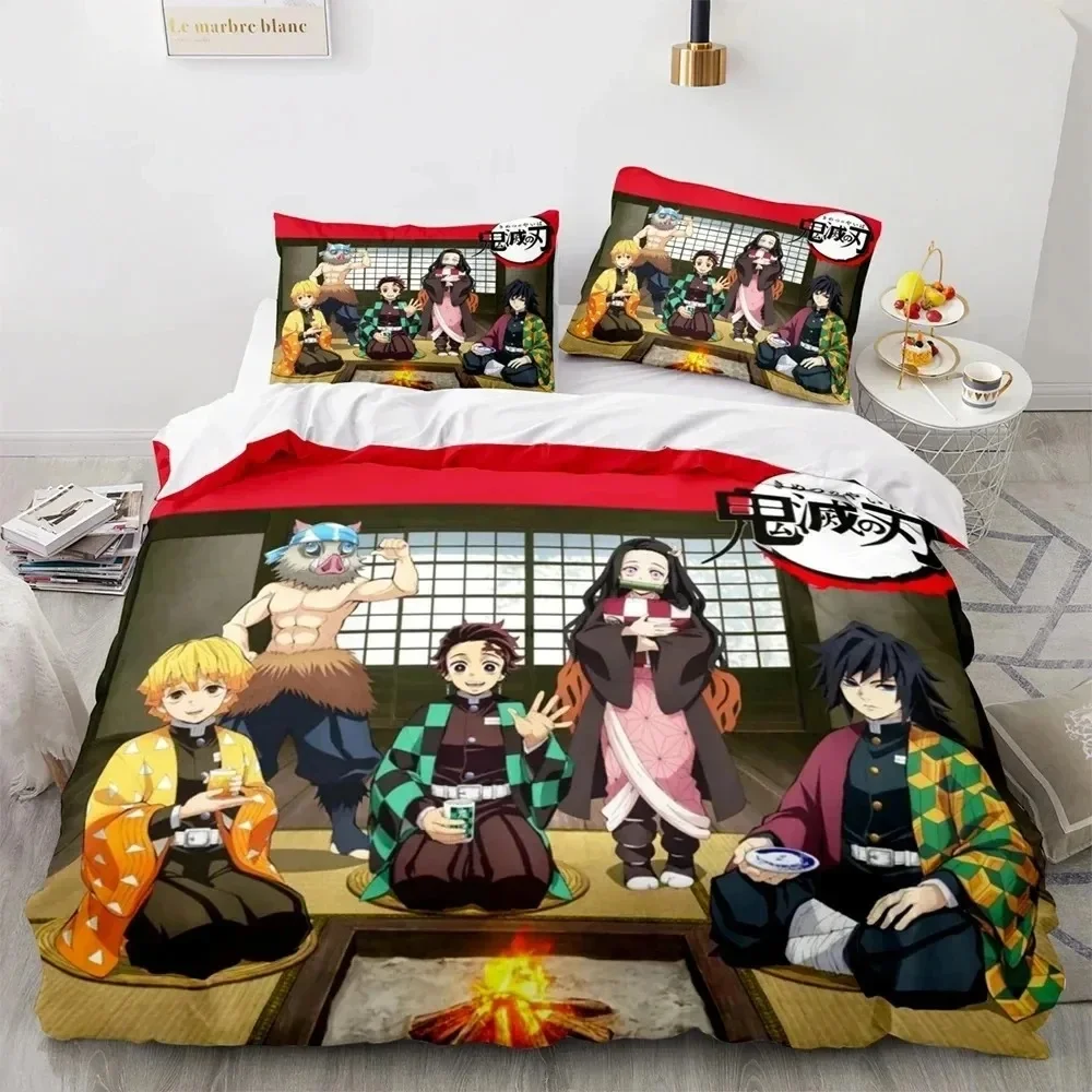 

Demon Slayer Bedding Set Japanese Cartoon Style children's Duvet Cover Set Comfortable Cover Set King Queen Twin Double Size