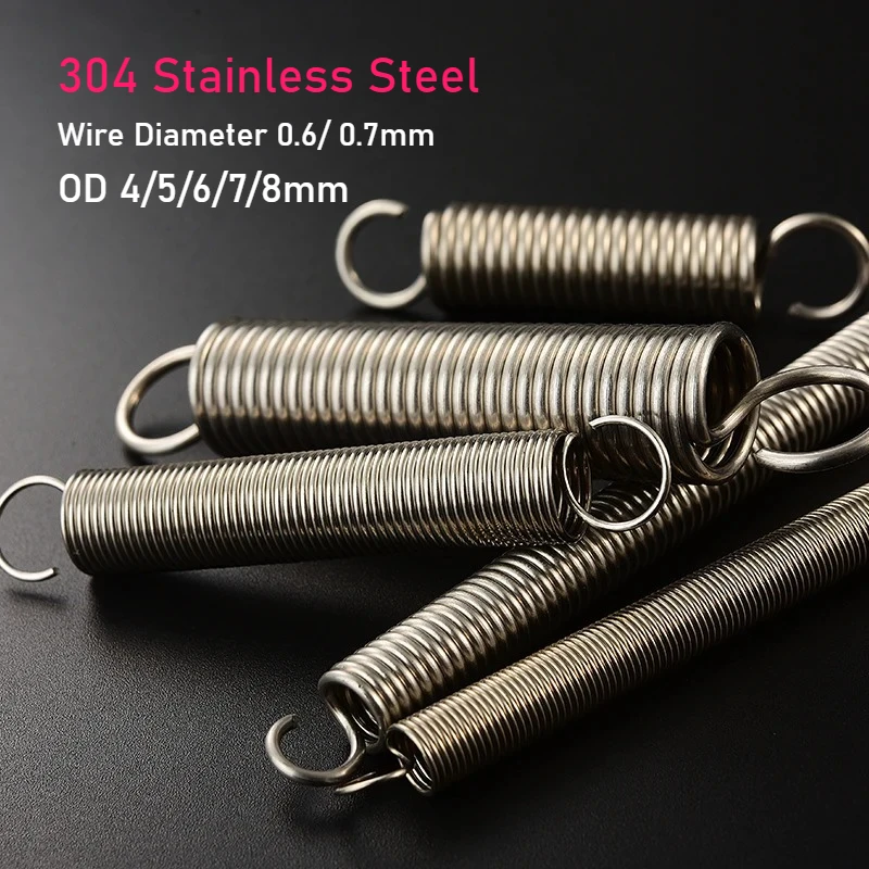 5 uds diámetro del alambre 0,6mm 0,7mm 304 gancho abierto de acero inoxidable resorte de tensión gancho resorte de extensión OD 4/5/6/7/8mm