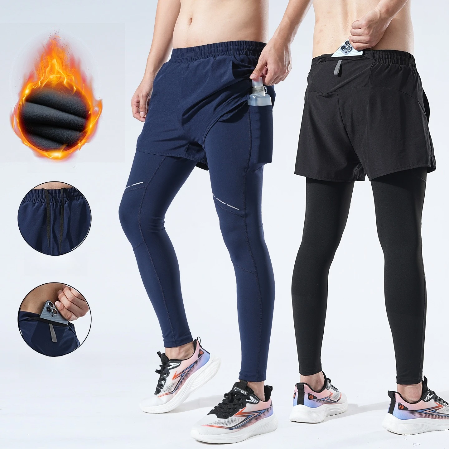 High Performance Men's Running Tights with Fleece Lining Thermal Warmth and Phone Pocket for Outdoor Training and Crossfit
