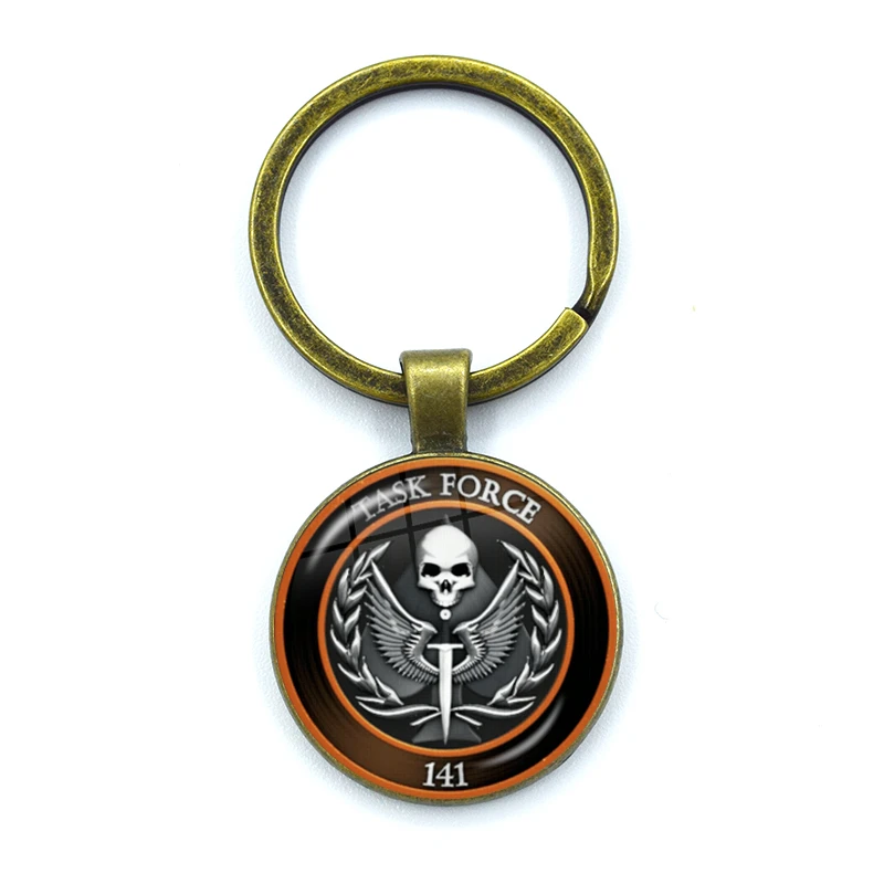 Classic Task Force 141 Pattern Black Glass Dome Keychains Unique Men Women Bag Car Key Chain Ring Holder Jewelry Gifts