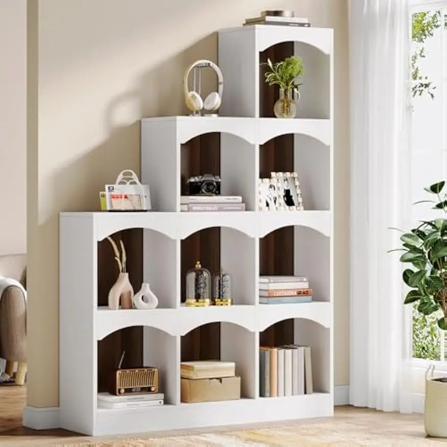 Tribesigns 9-Cube Bookshelf, Modern L-Shaped Corner Etagere, Open Wood Storage Shelf for Living Room or Home Office, White.