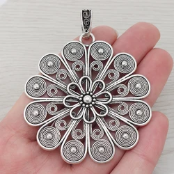 3 x Tibetan Silver Large Round Bohemian Boho Spiral Flower Necklace Charms Pendants For DIY Jewelry Making Findings 60x60mm