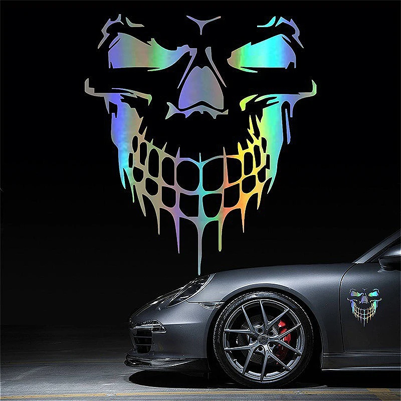 Светоотражающая наклейка с черепом на автомобиль 18x16 см, наклейка на Хэллоуин, крышка двигателя на капот, виниловое украшение для кузова автомобиля