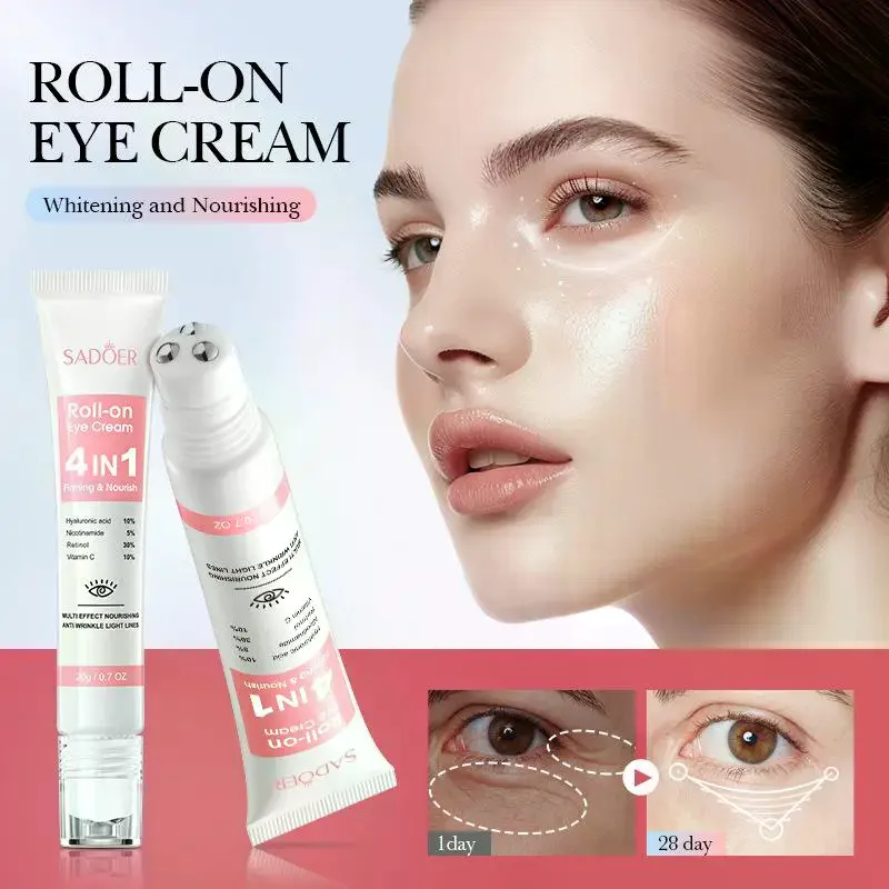 1pc Sadoer 4in1 Roll-on Eye Cream Moisturizing Anti Dark Circles Eye Bags Firming Nourishing Eye Serum Beauty Skin Care