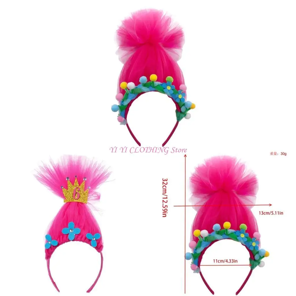 

N5KF Stylish Pompoms Headpiece Proms Birthday Hairbands Fun Headwear Halloween Tulle Adorkable Hair Headwear