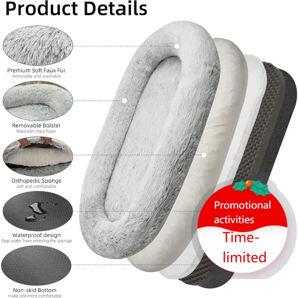 

Hot sales71" Large Dog Bed Human Size Bean Bag 30D Sponge Detachable Grey Pet Sofa Couch