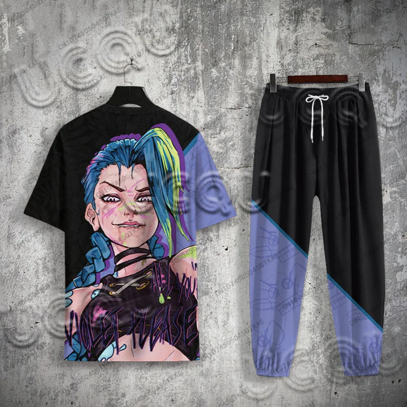 

Arcane Jinx T Shirt And Long Pants Anime Cosplay Sets Women Men Unisex Grunge Aesthetic 3D Full Printed Summer Streetwear Suits