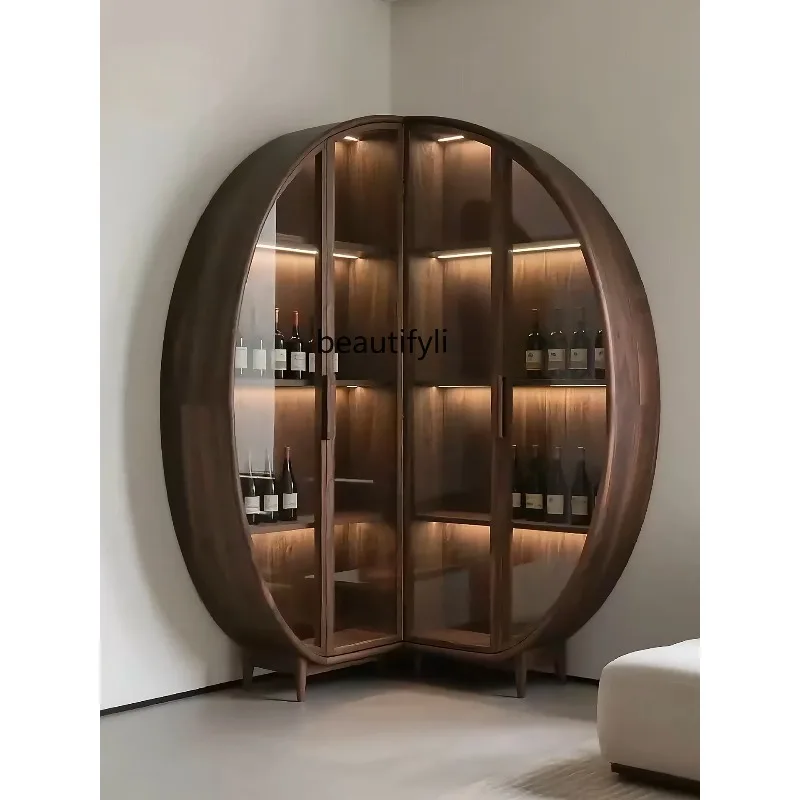 

D2520 New Chinese Style Black Walnut Wine Cabinet Minimalist Solid Wood Display Cabinet Living Room Corner Decorative Side Cabin