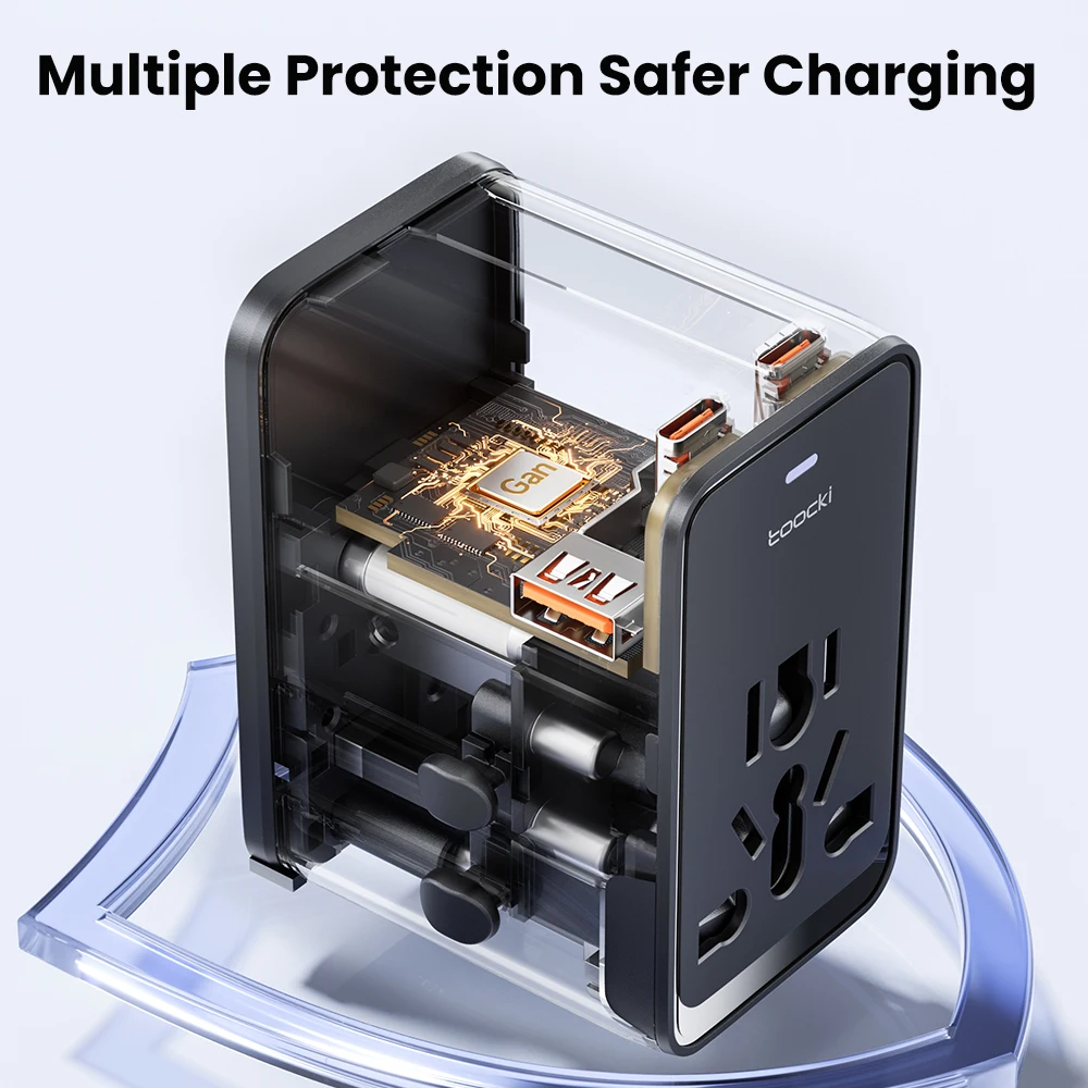 Toocki PD 45W Universal Travel Adapter USB Type C GaN Fast Charger For Phone 5-in-1 Travel Adapter With EU/UK/USA/AUS Plug 3C1A