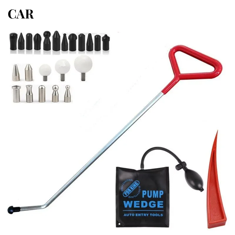 Paintless Dent Removal Tool Hail Dent Removal Tool Car Dent Repair Kit Red Top Rod Repair Pen Head Black Airbag Wedge Combo Set