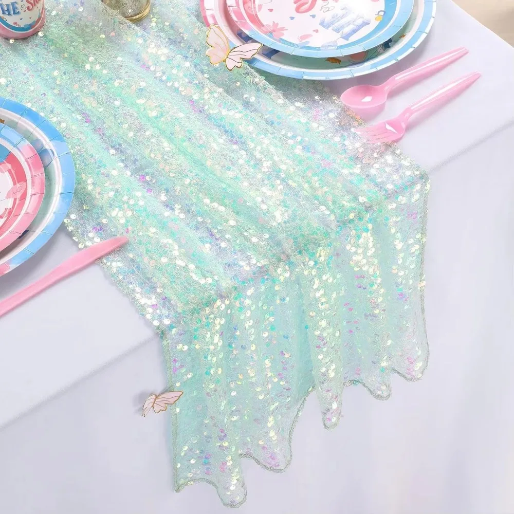 Decorative Table Runner Sequin Table Runner Sequin Fabric Iridescent Shimmer Mermaid Table Runner 30cmx180cm Sparkling Surface