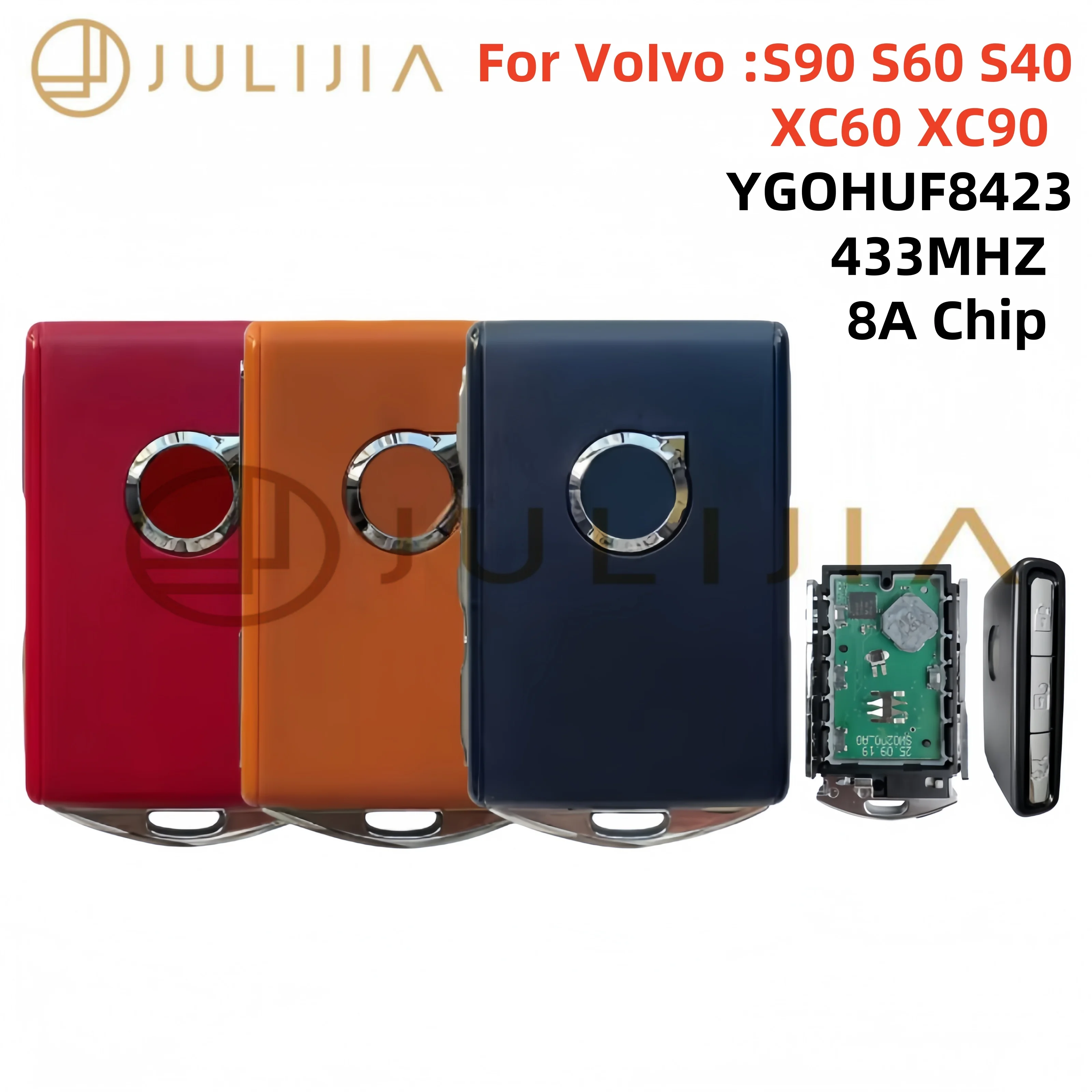Para Volvo XC60 XC90 S90 S60 S40 2017 2018 2020 Chave De Carro Inteligente Sem Chave Com Chip 433Mhz 8A 4008C-HUF8423 HUF8423