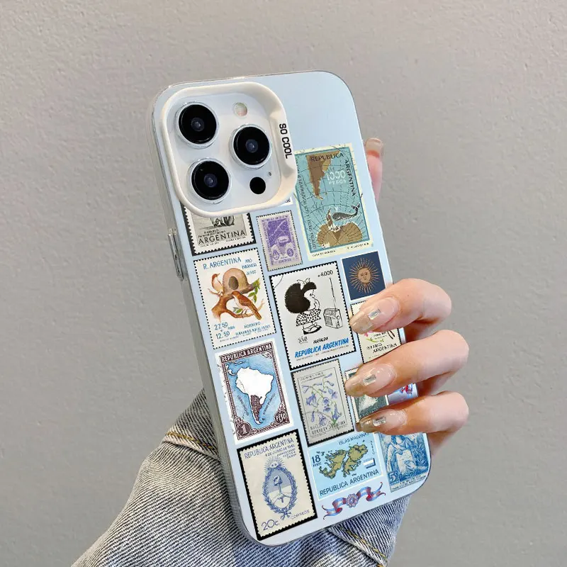 ختم الكولاج نمط التغطية الكاملة حافظة هاتف ليزر آيفون 16 15 14 برو ماكس بلس 13 ميني 12 11 برو ماكس أغطية مقاومة للصدمات