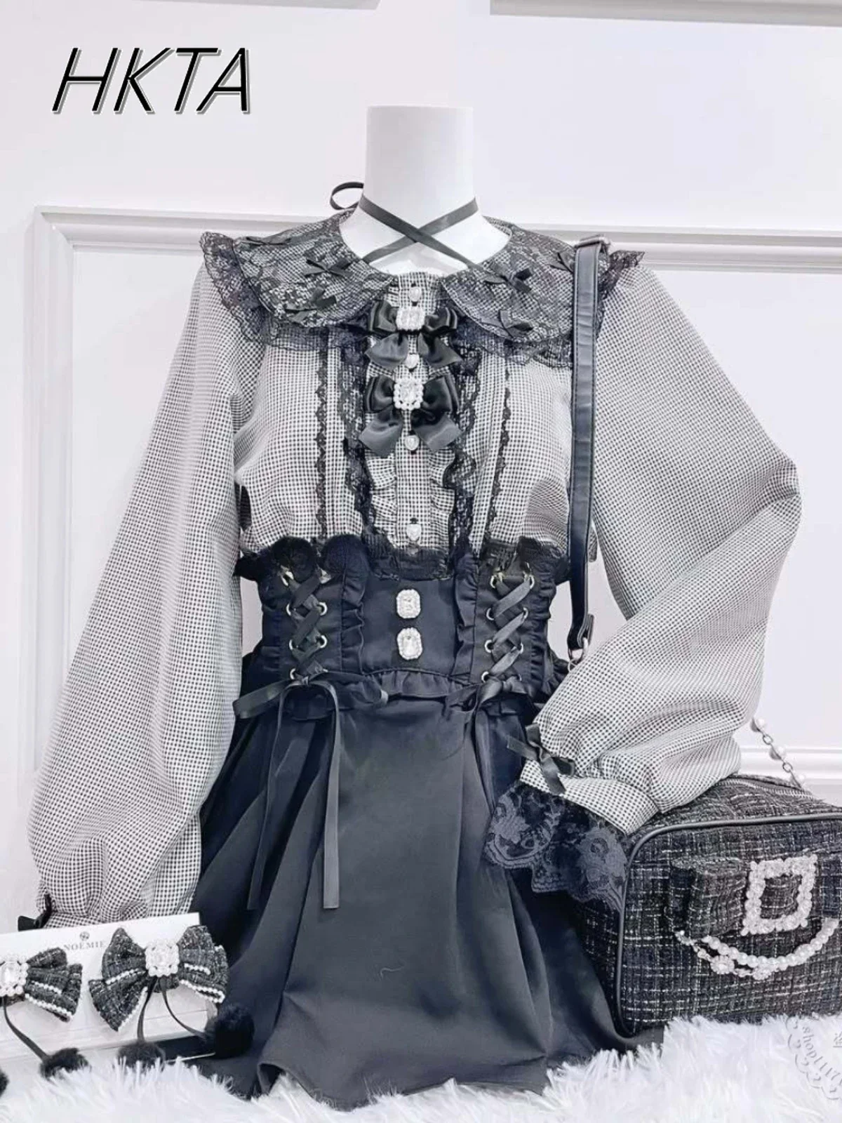 Japanese New Mine Neck Bow Shirt Blouse Niche Design Lace Doll Collar Long Sleeve Shirts 2025 Spring New Blouse Tops Girls