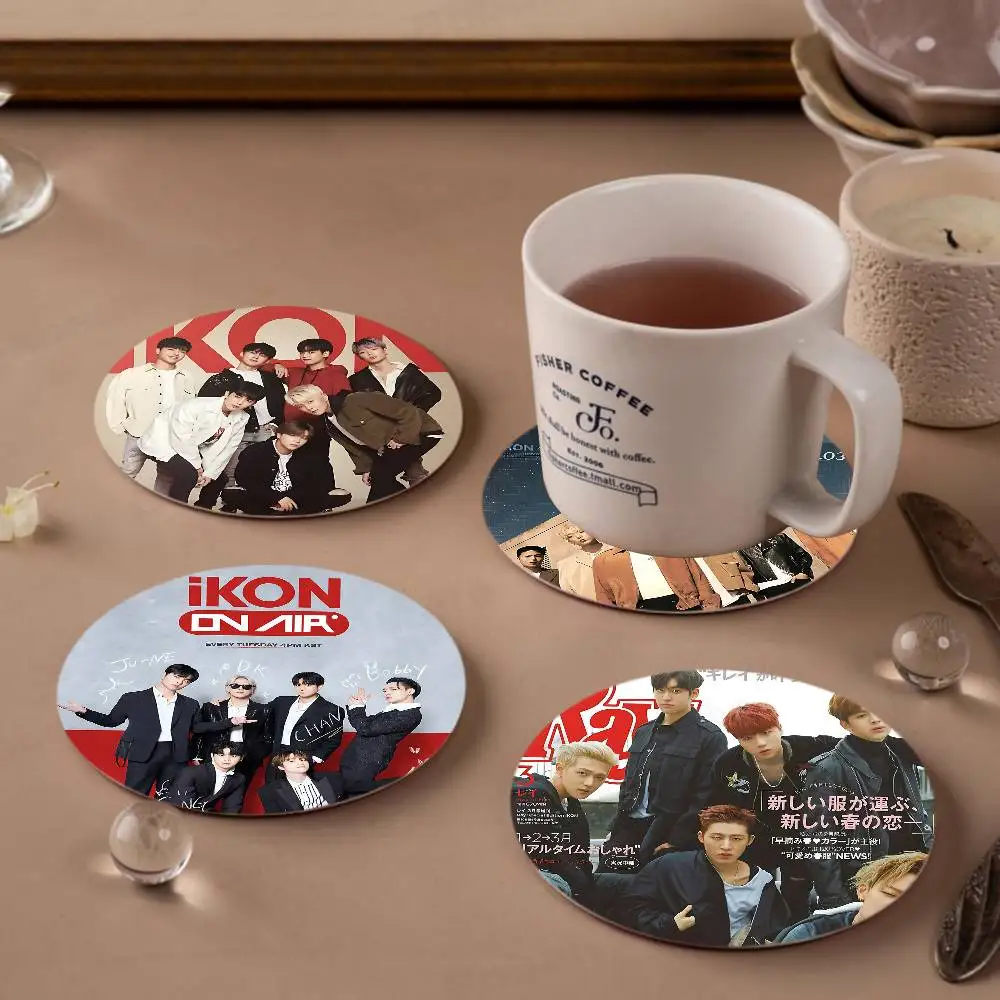Popular I-Ikon Kpop Band Vintage Wooden Designs for Coffee & Tea, Washable Art Pieces for Cozy Home Cafe