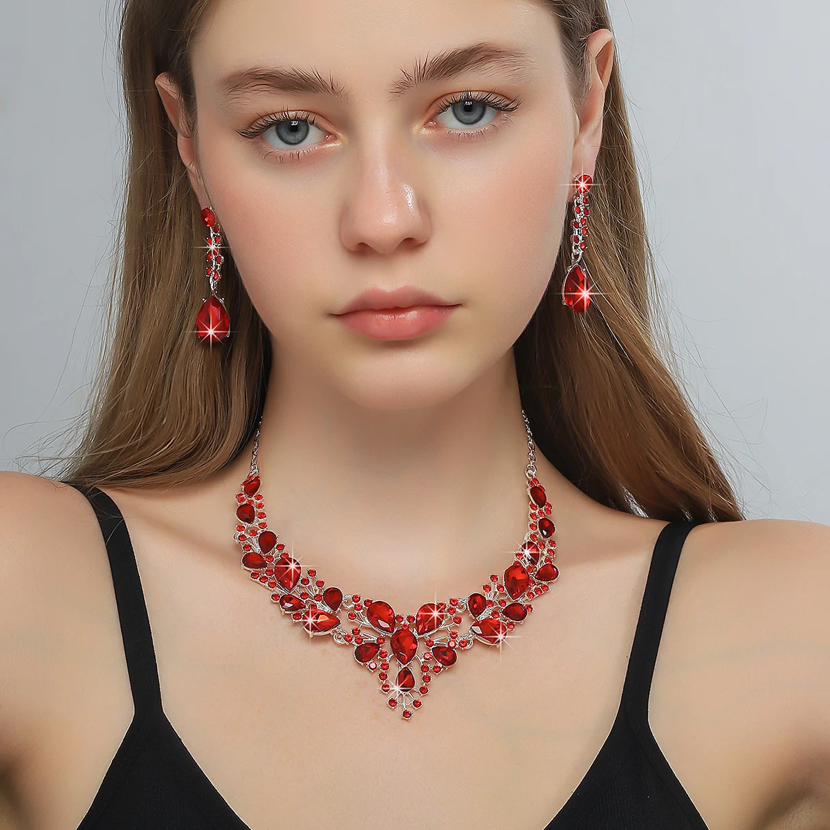 Exaggerated Colorful Alloy Geometric Necklace Earrings Set