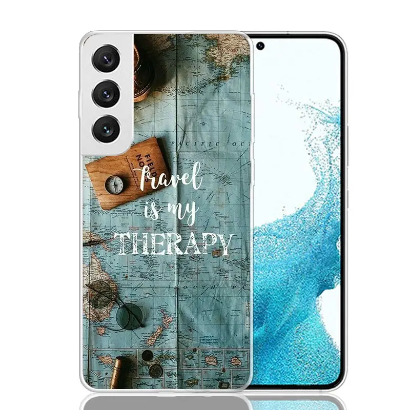 World Map Travel Plans Phone Case For Samsung Galaxy S24 S23 S22 S21 FE S20 Ultra S10 Plus S10E S9 S8 + Art Customized Coque Cap