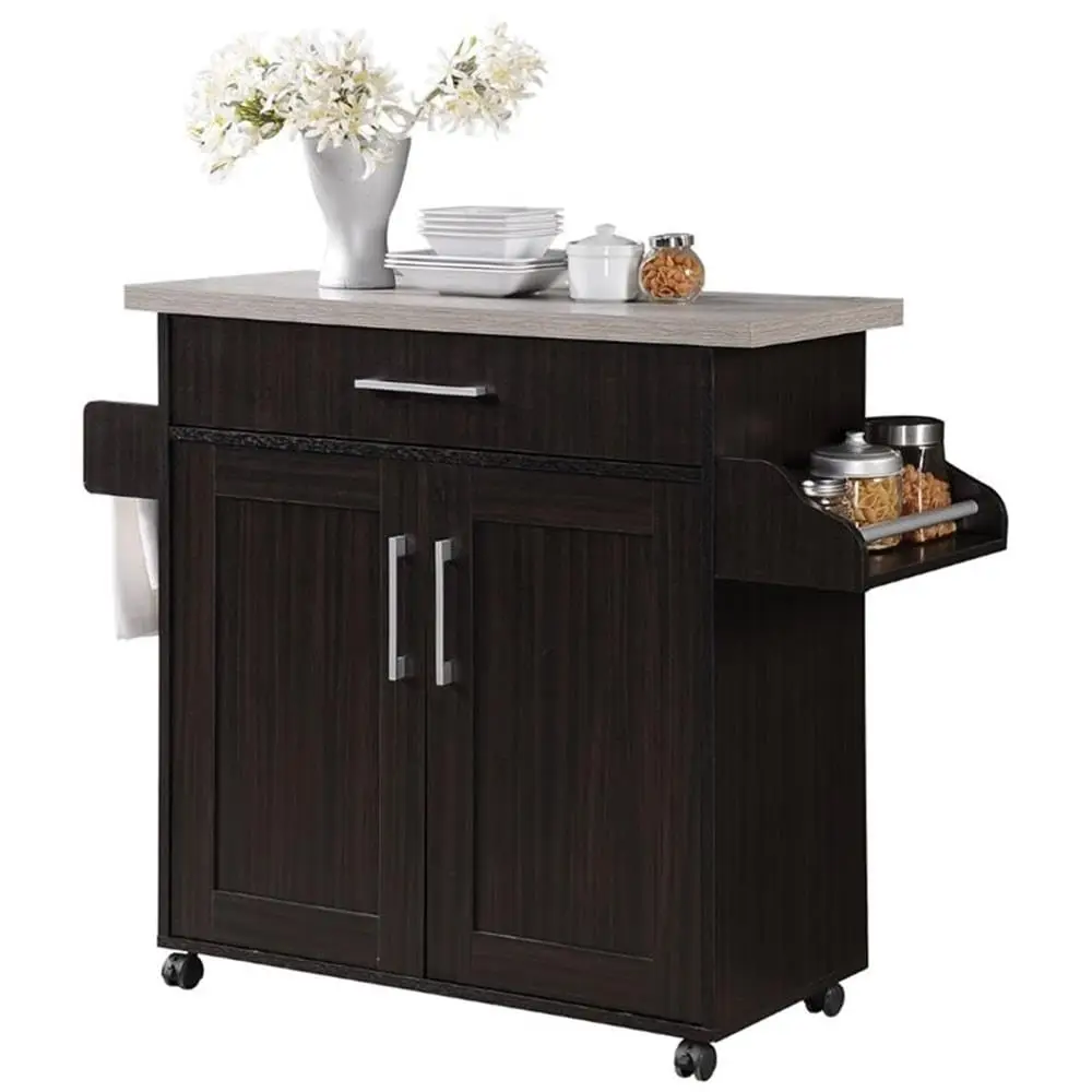 Kitchen Island Cart with Spice Rack Towel Holder Drawer Wheels, 35.2