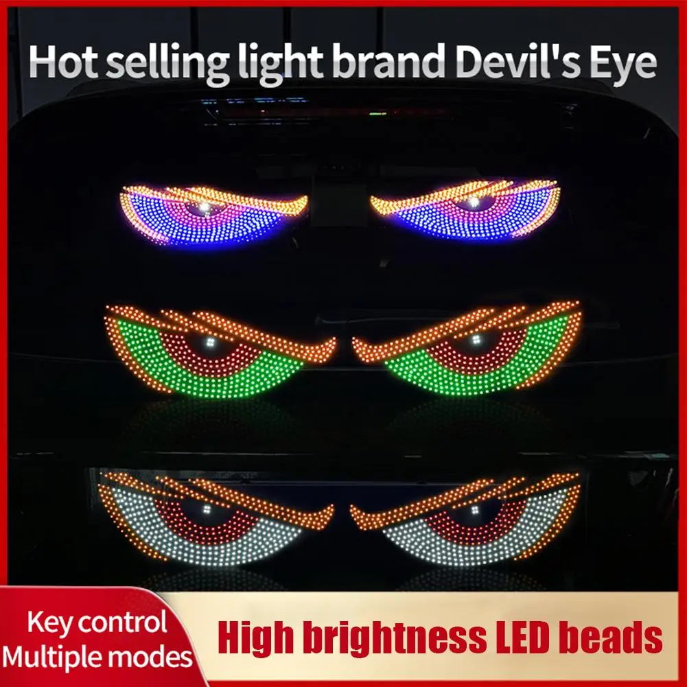 USB Dynamic Big Devil Eyes Light For Cars, Programmable Flexible Window Screen LED Display Demon Eye Lights Car Decor