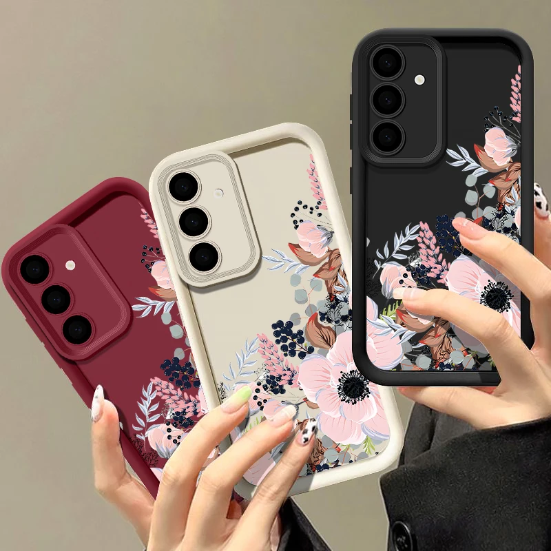 Flower Print Case For Samsung Galaxy S24 S23 S22 Ultra S23 S24 FE A55 A54 A34 A15 A14 A35 A52 A53 A25 A16 5G Soft Silicone Cover