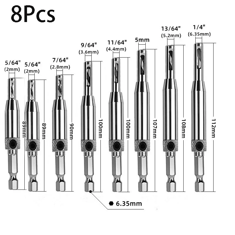 8Pcs Self Centering Hinge Drill Bits Aluminium Alloy Drill Bit Puncher Woodworking Reaming Countersink Positioning Hole Opener