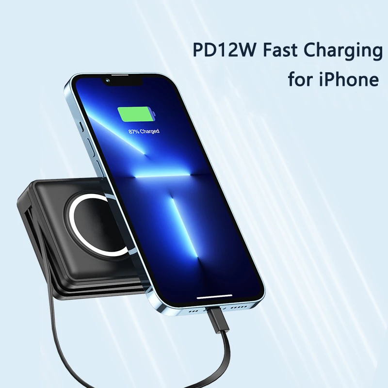 

NEW Power Bank 15000mAh Portable Charger 6 in 1 Powerbank Wireless Charging Built in Cable External Battery Pack Spare Bateria