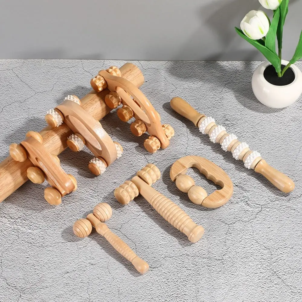 Manual Wooden Massage Roller Handheld Hand Push Body Massage Tool Reflexology Anti-Cellulite Trigger Point Massager Wheel Shaft