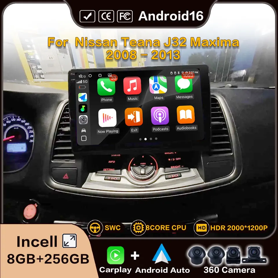 2Din Android Carplay Android Auto For Nissan Teana J32 Maxima 2008 - 2013 Multimedia Player Video Stereo 8Core Wifi Navigation