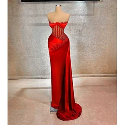 Bead Red Prom Evening Mermaid Dress Long Elegant Strapless Prom Dresses for Women Cocktail Dresses Floor Length Abendkleider