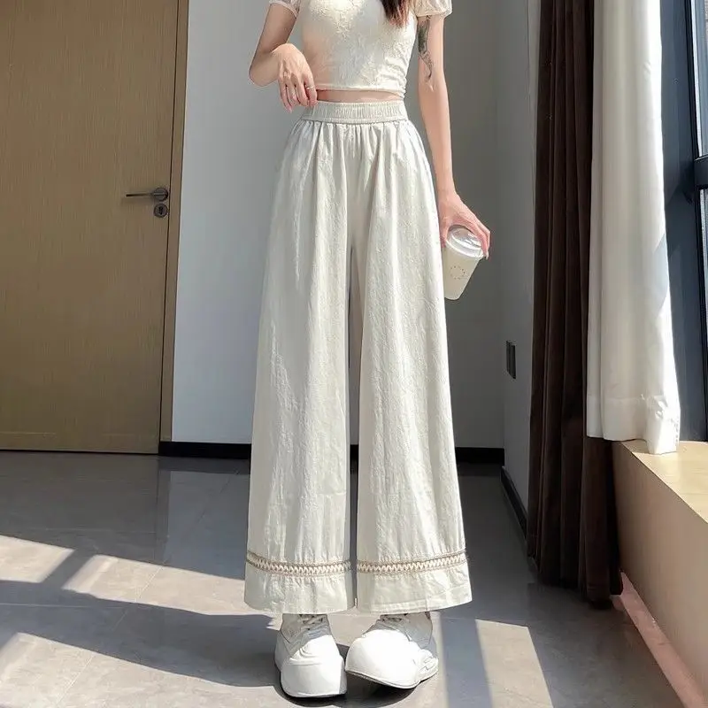 Women's Summer Wide Leg Pants 2026 New High Waist Flowy Loose Casual Trousers Color Block Cutout Design
