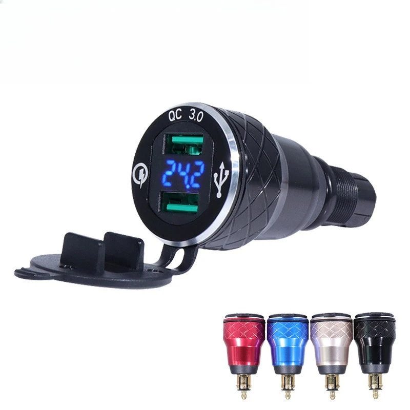 

European car charger is suitable for BMW motorcycle usb car charger fast charging metal voltage display car charger