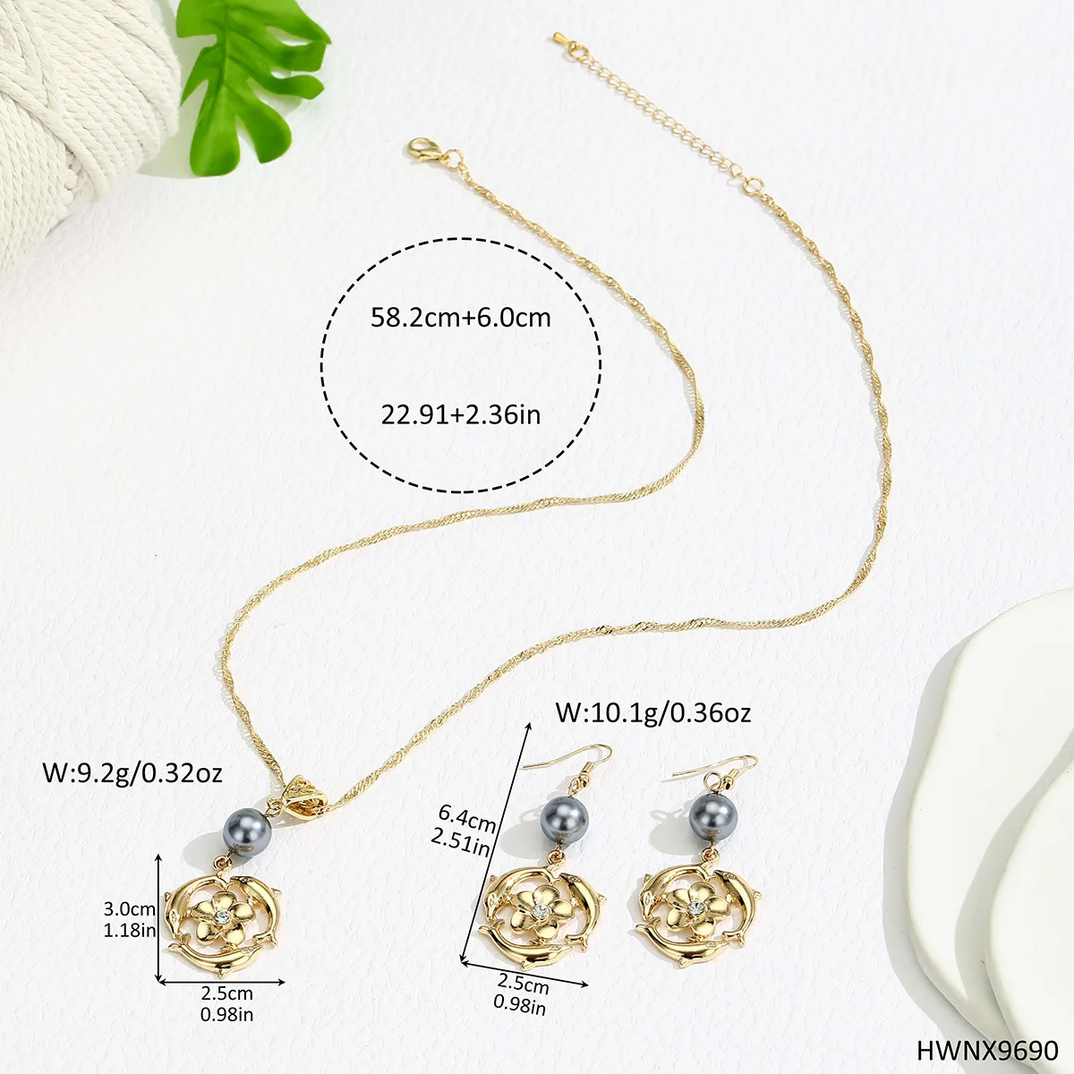 Fashionable Hawaiian Design Dolphin Earrings Necklace Jewelry Set Vintage Island Style Accessories