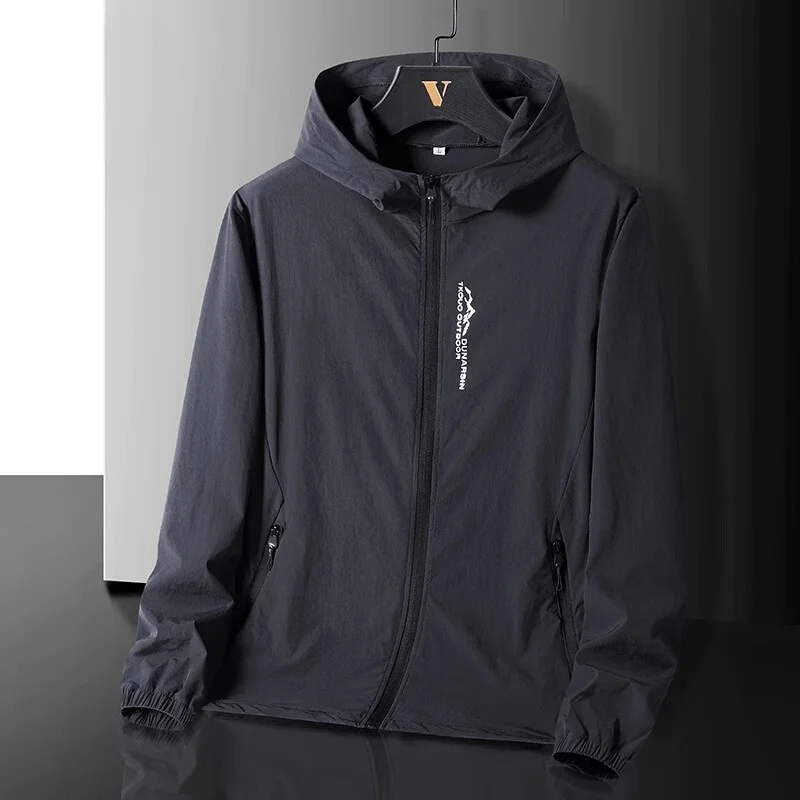 High-End Quick-Dry Men's Ice Silk Sun Protection Outerwear Hooded Outdoor Thin Air Skin Jacket Windproof Long Sleeve Zipper C...