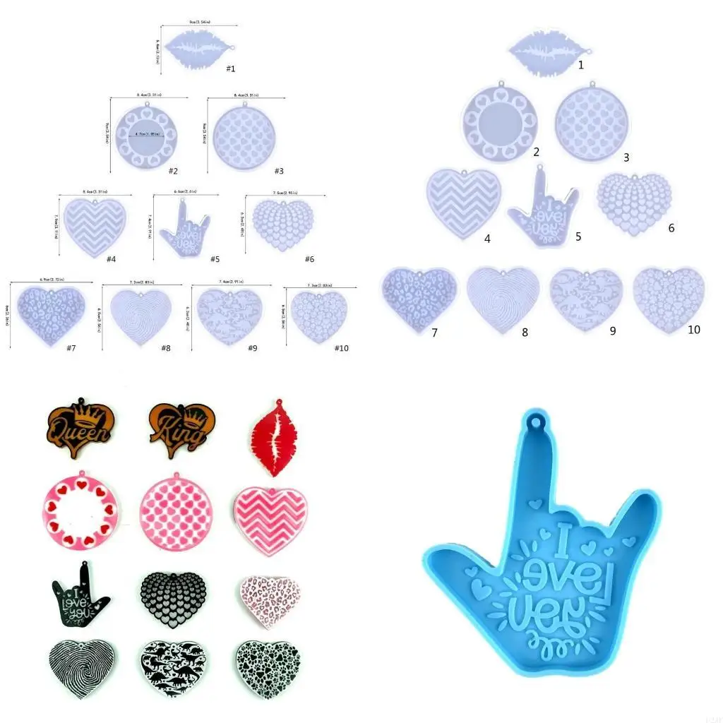   DIY Various Symbols Round Heart Keychain Silicone Epoxy Mold DIY Ornaments Pendant Crafting Mould for Valentine Gift