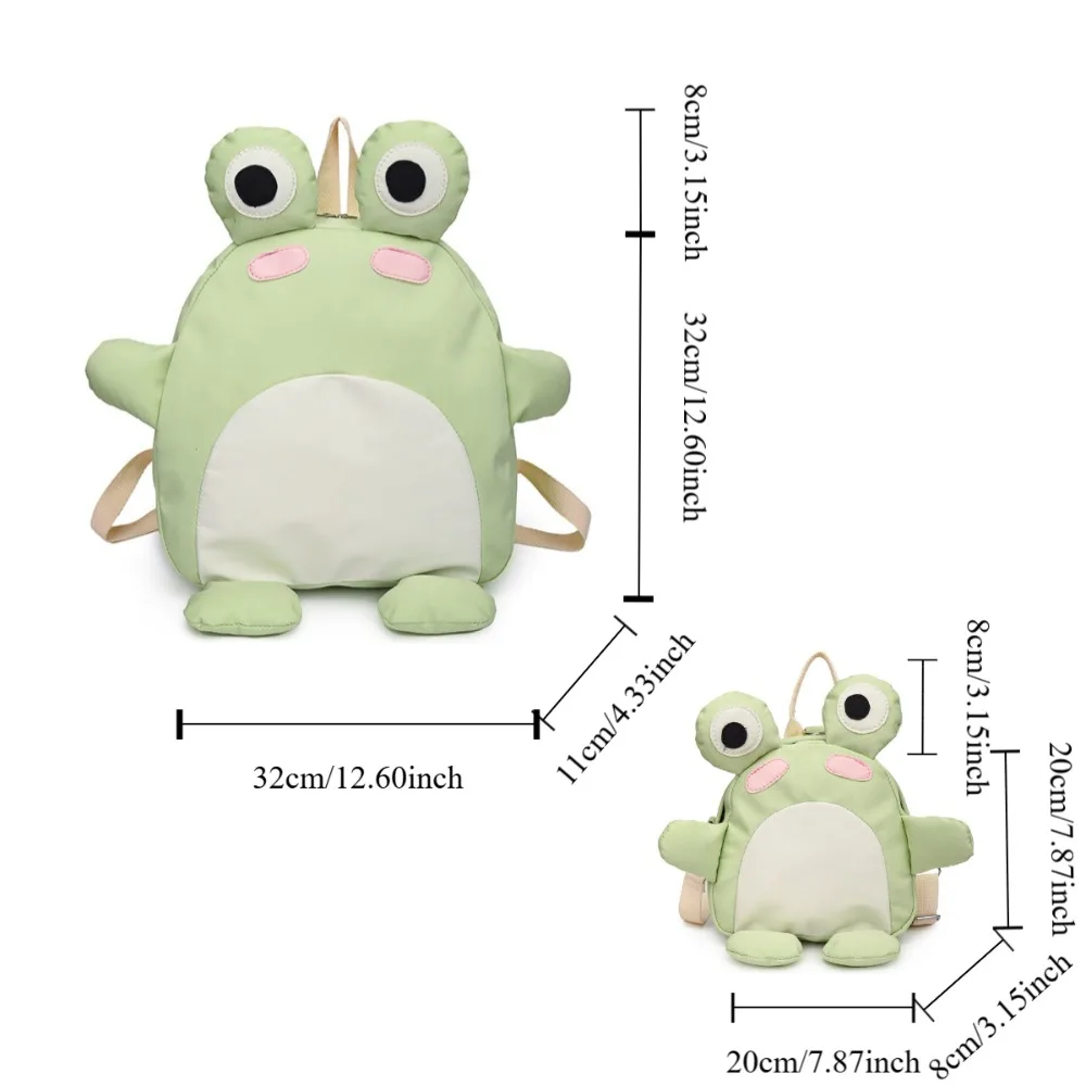 Nylon 3D Cartoon Frog Backpack Storage Bag Large Capacity Y2K Children's Frog School Bag Phone Bag Waterproof