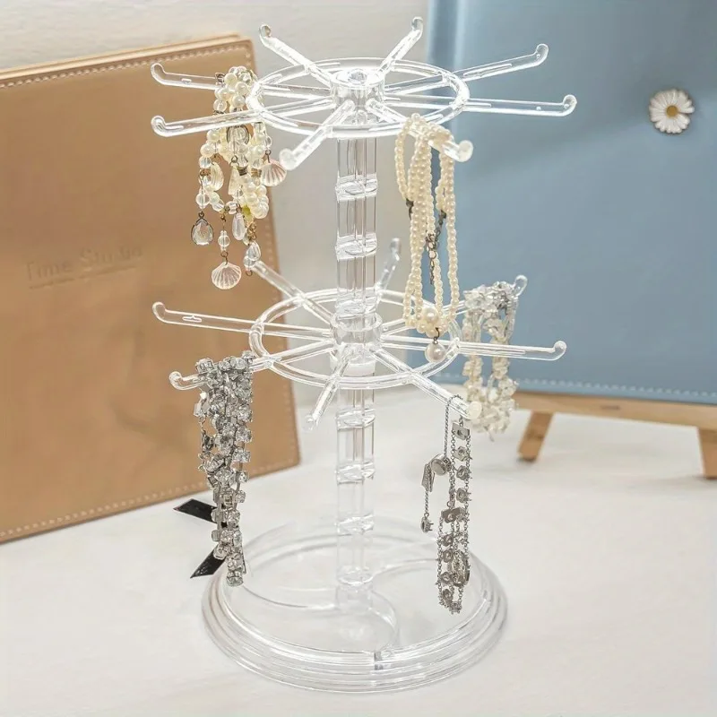 Rotating 2-Tier Jewelry and Keychain Display Stand Plastic Spinner Organizer for Bracelets Earrings Accessories Hanging Rack view 2