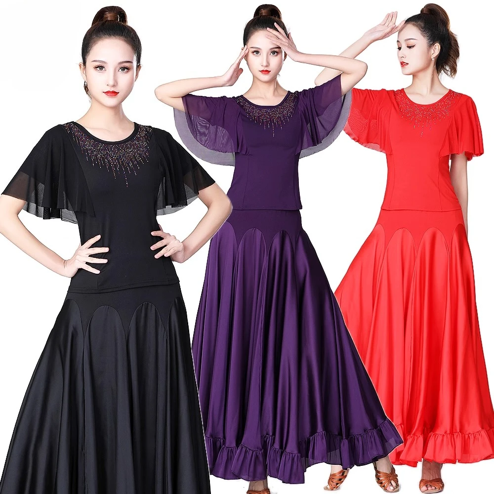 Vestido de dança moderno adulto feminino personalizado, saia longa de dança de salão, vestido de performance de equipe, saia grande de balanço, roupa de dança exótica