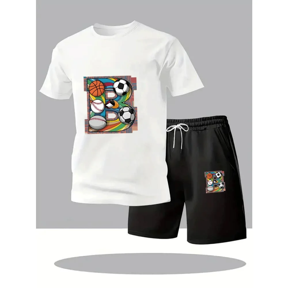 

2026 Summer Men's Breathable Short Sleeved T-shirt Shorts Two-piece Set Fashionable Quick Drying Lightweight Casual Sports Set