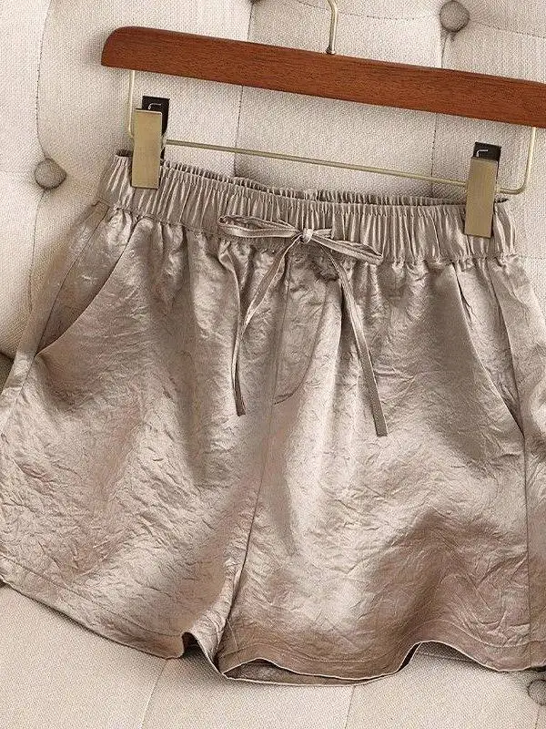 

Ice Sensation Acetate Drapey Shorts Women's Summer Thin High Waist Wide Leg Pants Heat Shorts Casual Straight Leg P...