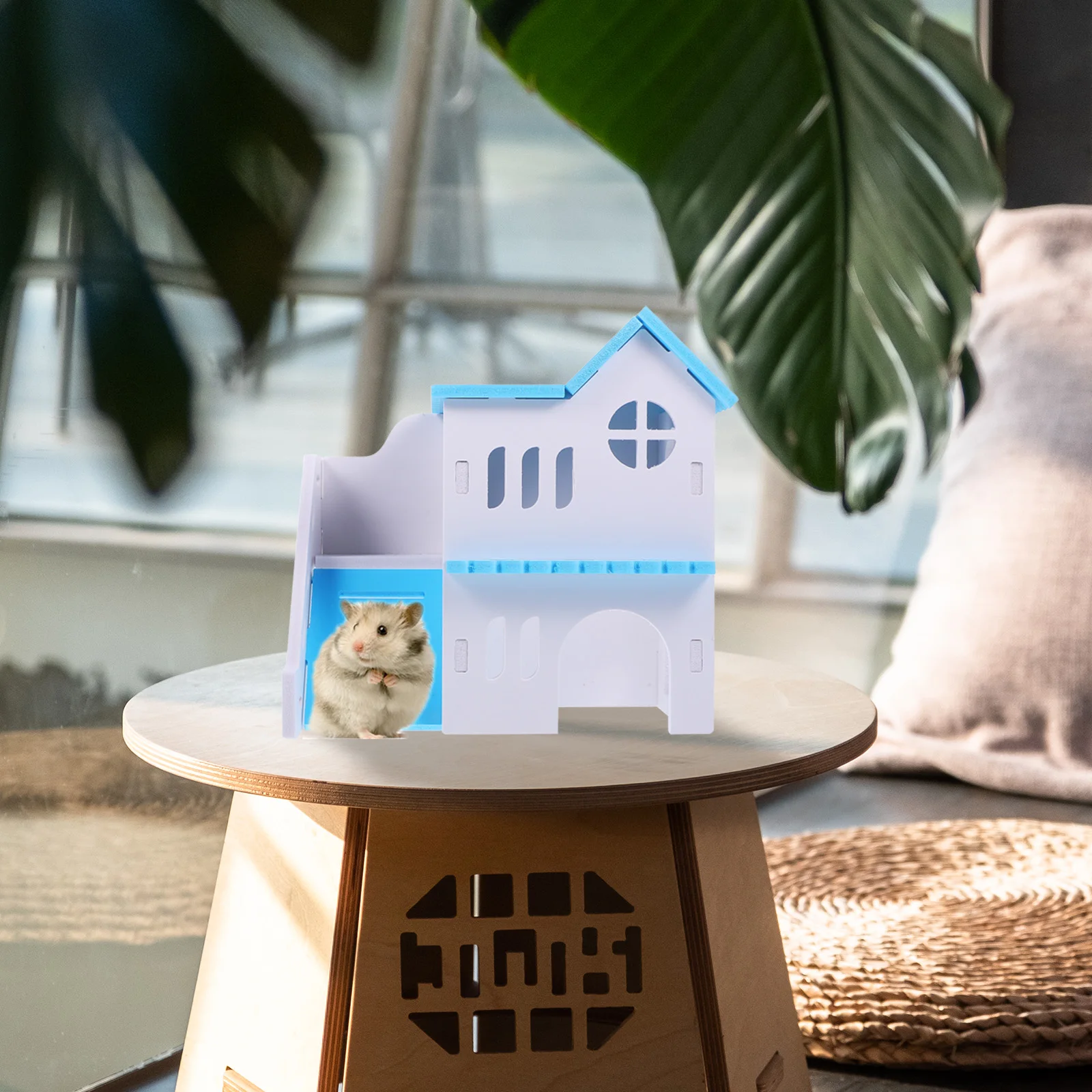 

Small House Hideout Blue Scottish Villa Cage Decorative Supplies Hedgehog Pet Hamster Platform House Durabl