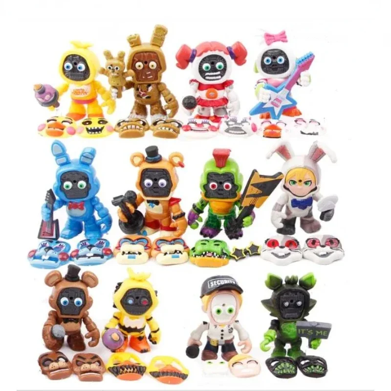 12 unids/set FNAFs figuras Freddy cara juguetes de figuras de acción cambiables