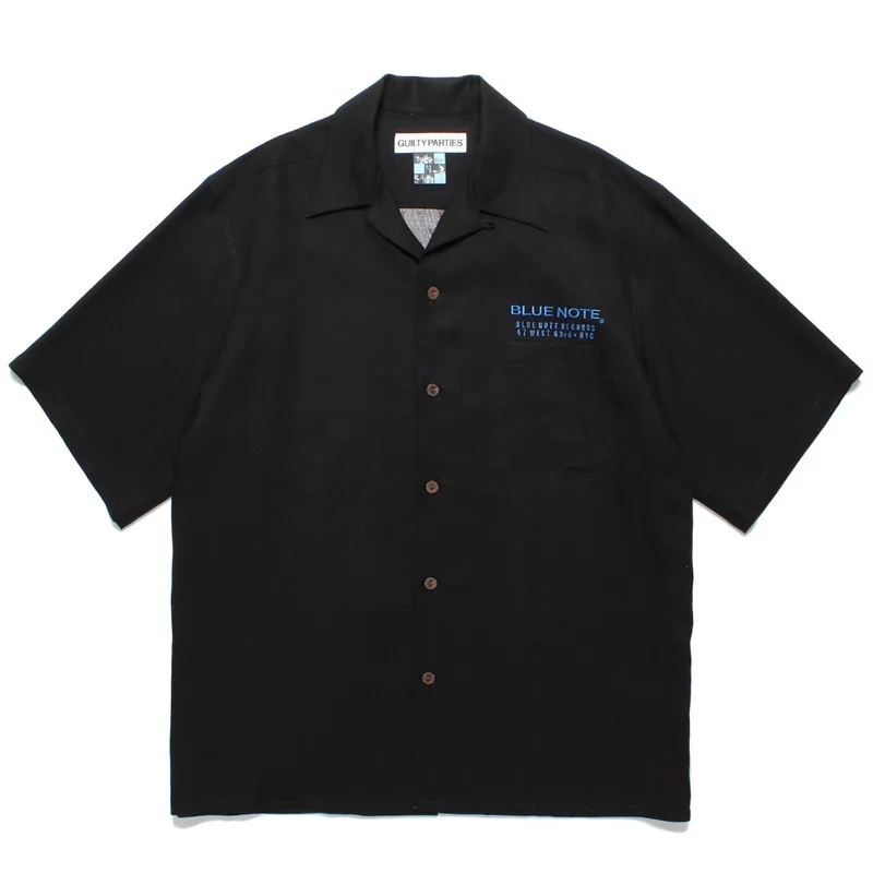 Trend White Black Mens Womens Summer WACKO MARIA Music Drummer Embroidery Logo Hawaii Short Sleeve Shirt